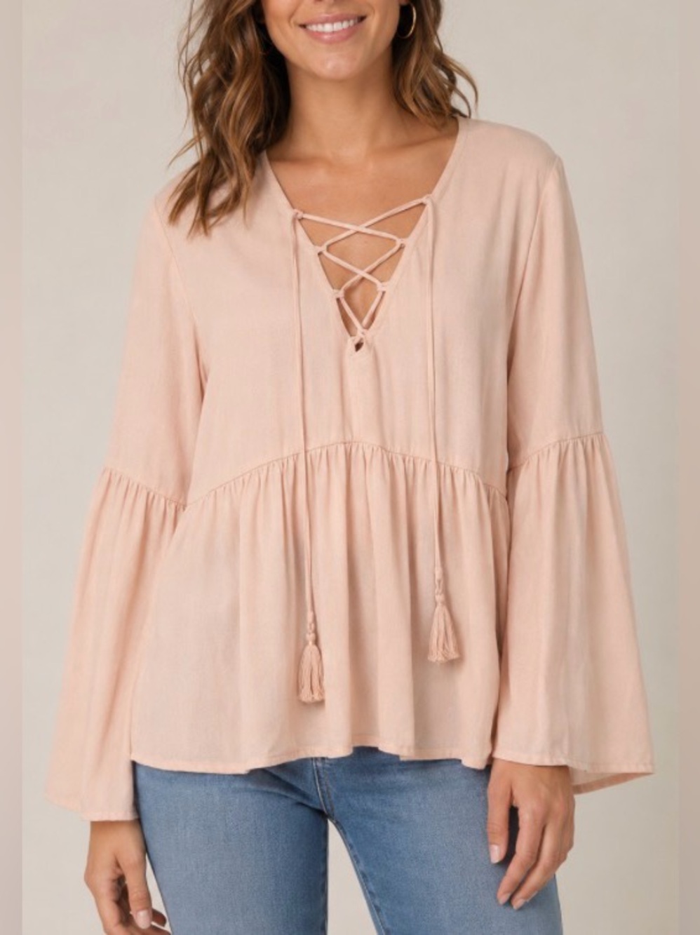 VENUS Women’s Soft Pink Boho Blouse Size Medium